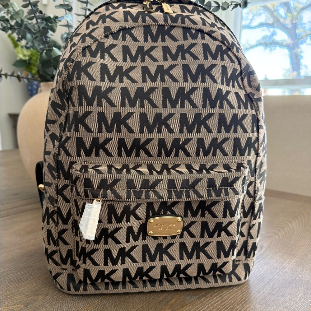 Michael Kors Black and Tan Logo Backpack